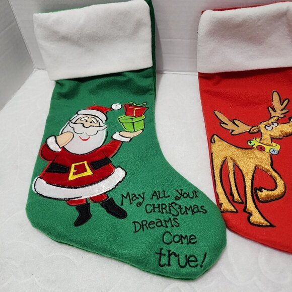 2 Dan Dee Santa Reindeer Christmas Stockings applique holiday whimsy 2011 - Picture 9 of 12